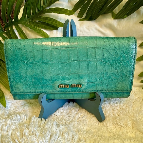 Miu Miu Handbags - IN BOX! MIU MIU Blue Lagoon Continental Italian Croc Leather Long Snap Wallet